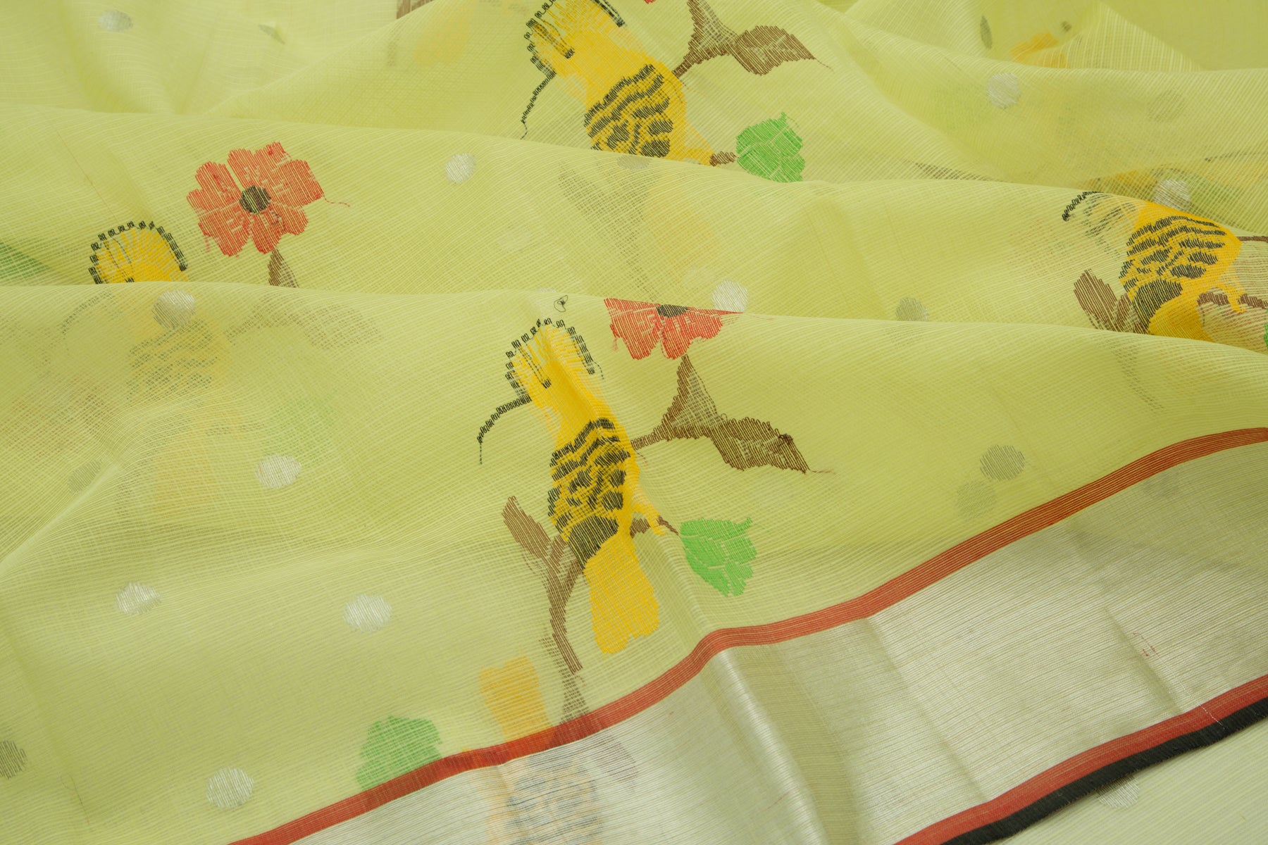 Kota Silk Butta Lemon Yellow Saree