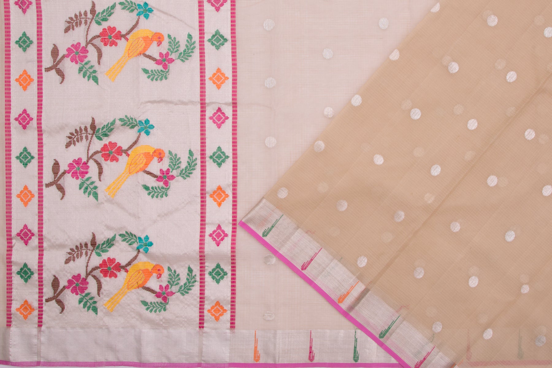 Kota Silk Butta Cream Saree