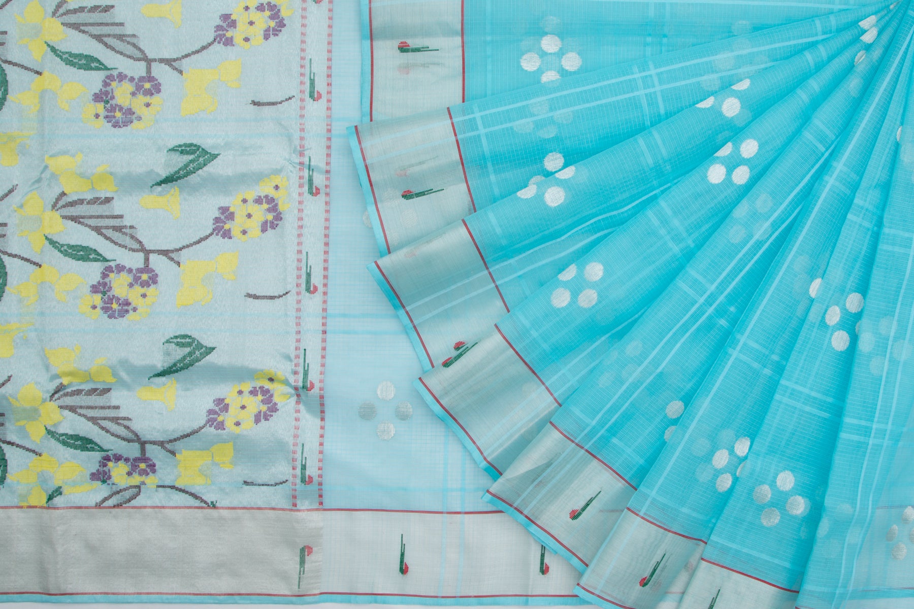 Kota Silk Checks And Butta Sky Blue Saree