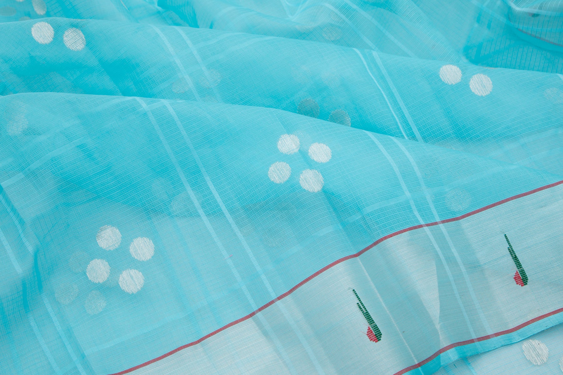 Kota Silk Checks And Butta Sky Blue Saree