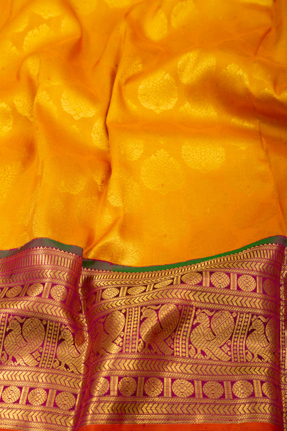 Kanchipuram Silk Brocade Mustard Yellow Saree