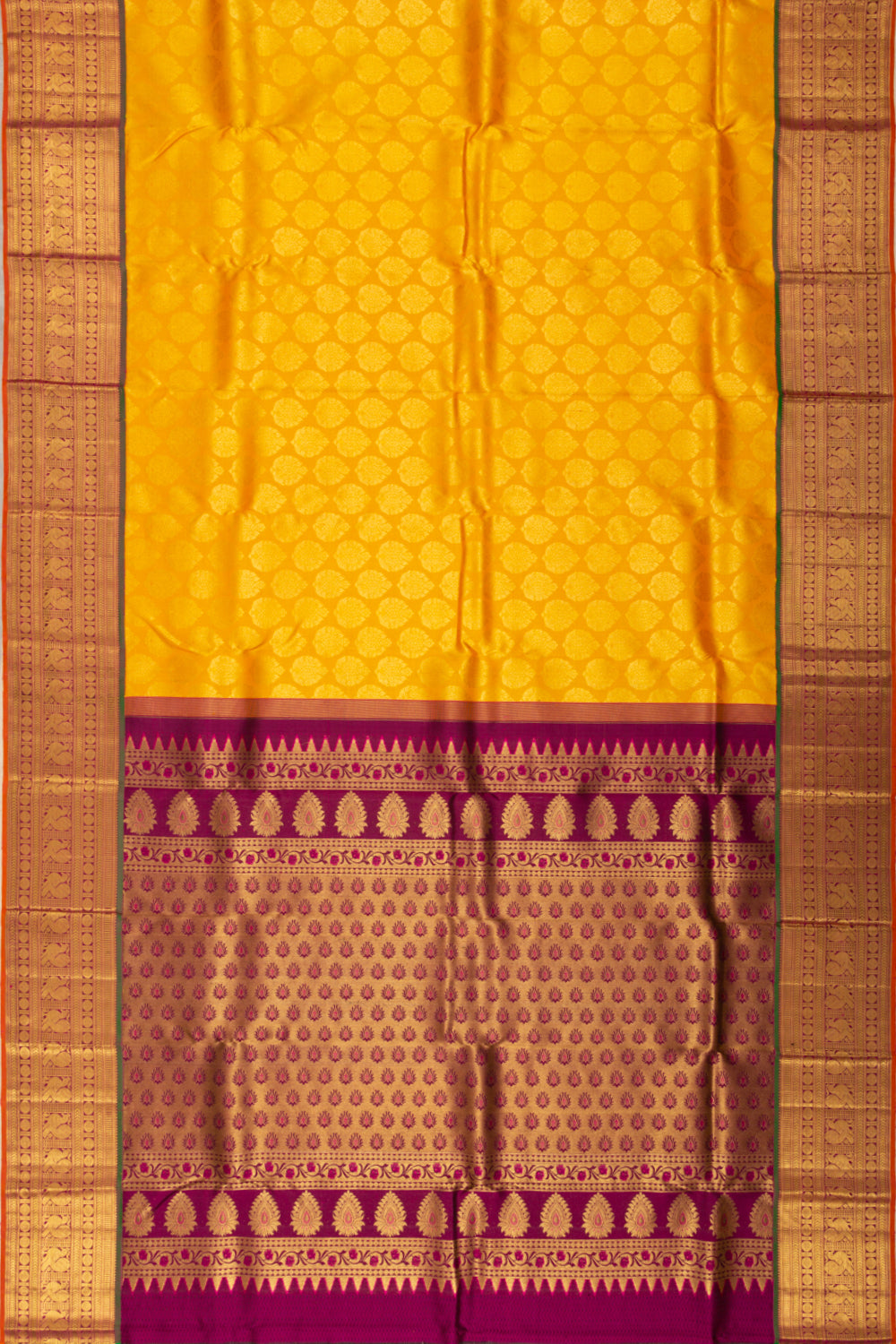 Kanchipuram Silk Brocade Mustard Yellow Saree