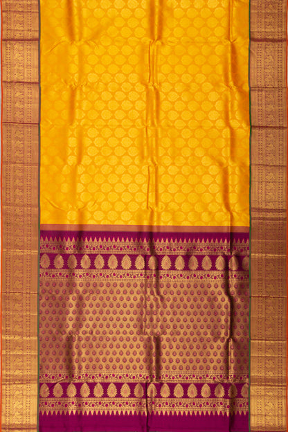 Kanchipuram Silk Brocade Mustard Yellow Saree