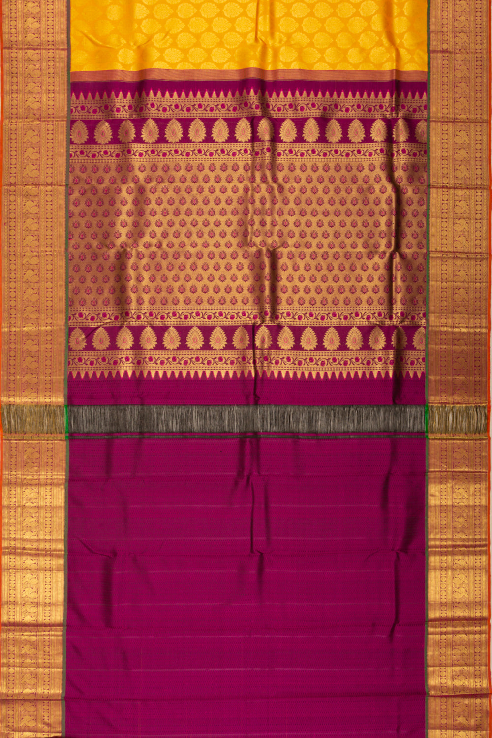 Kanchipuram Silk Brocade Mustard Yellow Saree
