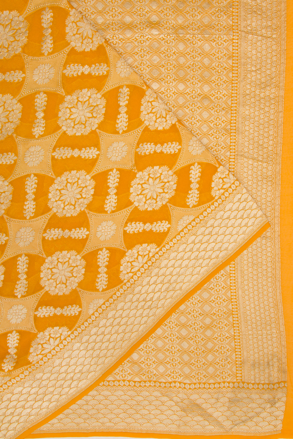 Banarasi Georgette Brocade Yellow Saree