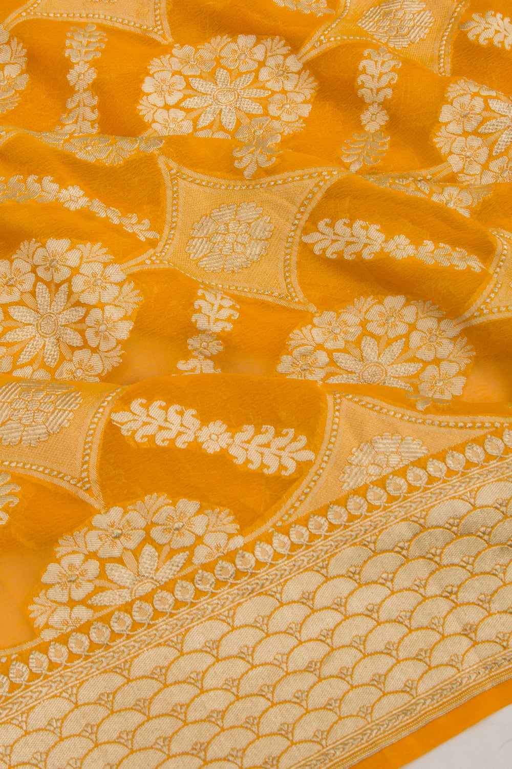 Banarasi Georgette Brocade Yellow Saree