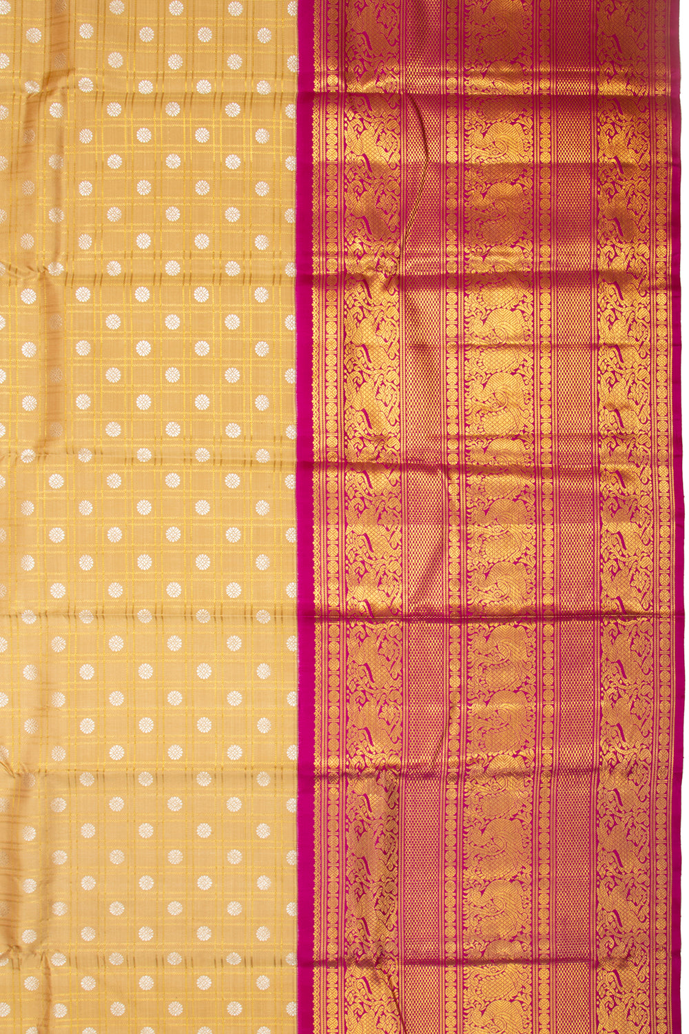 Kanchipuram Silk Checks And Butta Cream Saree