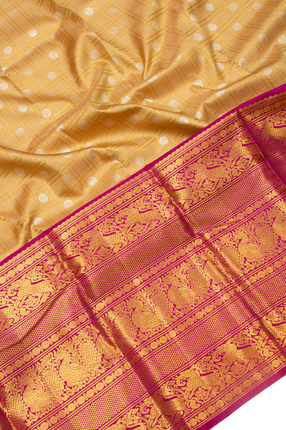 Kanchipuram Silk Checks And Butta Cream Saree