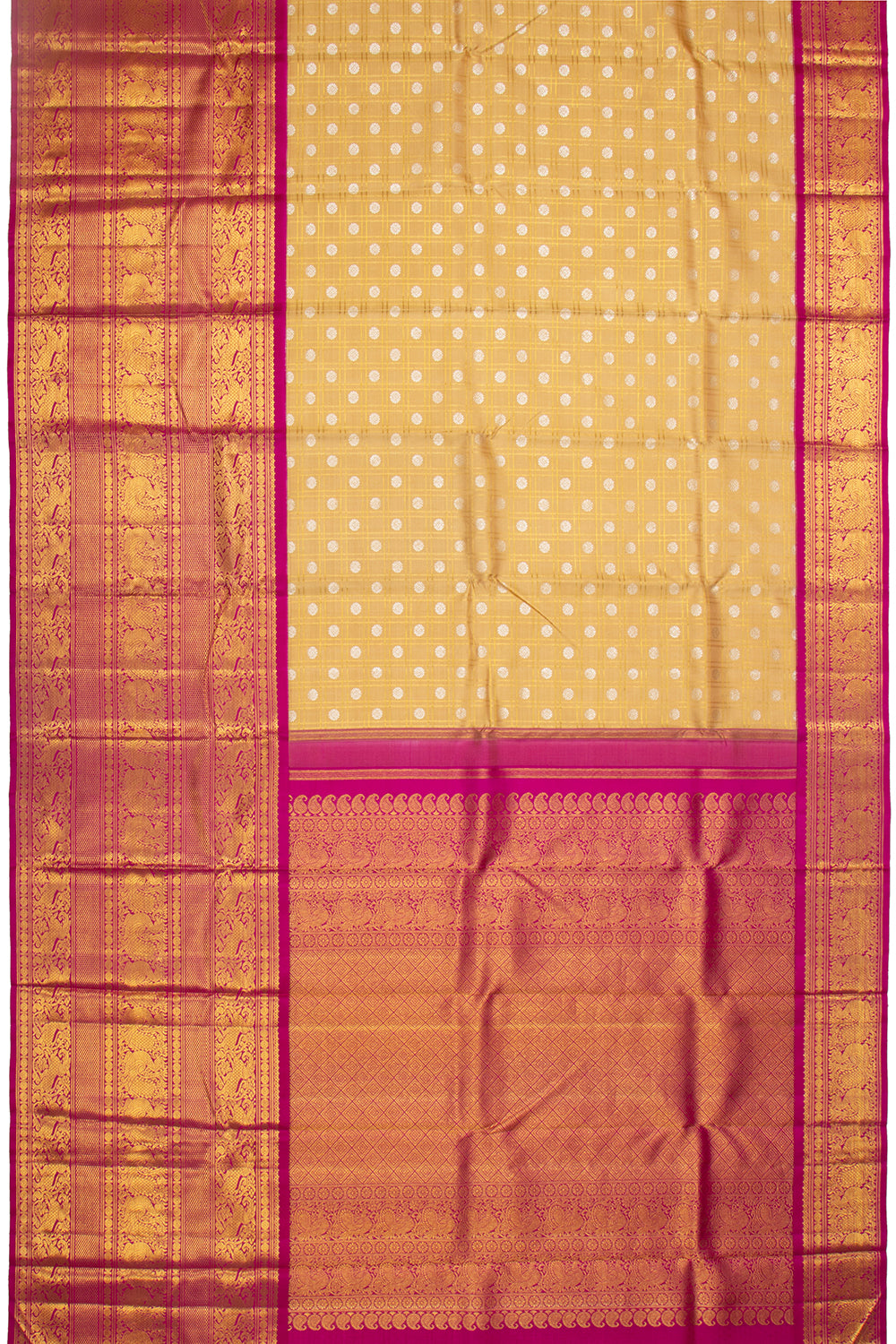 Kanchipuram Silk Checks And Butta Cream Saree