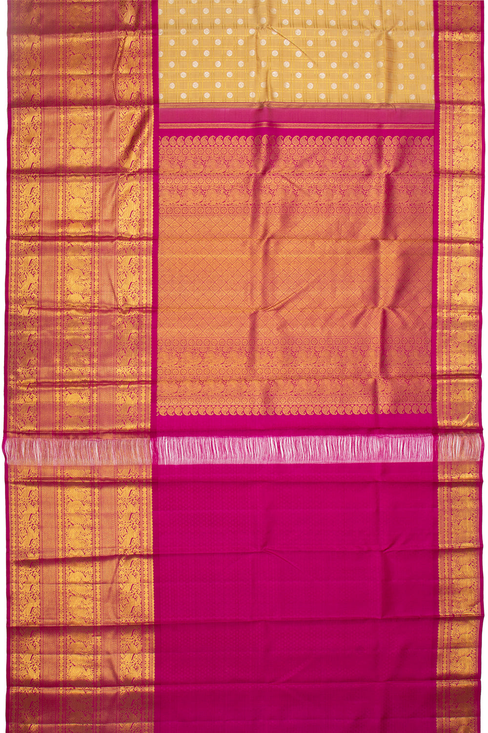 Kanchipuram Silk Checks And Butta Cream Saree