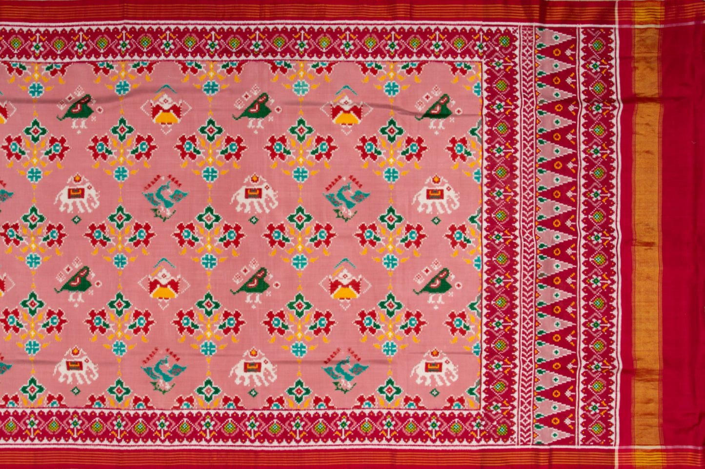Patan Patola Silk Double Ikat 4 Figure Baby Pink Saree