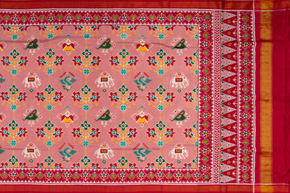 Patan Patola Silk Double Ikat 4 Figure Baby Pink Saree