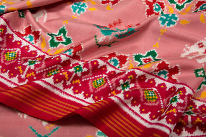 Patan Patola Silk Double Ikat 4 Figure Baby Pink Saree