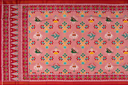 Patan Patola Silk Double Ikat 4 Figure Baby Pink Saree