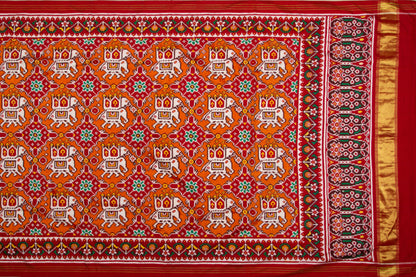 Patan Patola Silk Double Ikat Chabdi Bhat Orange Saree