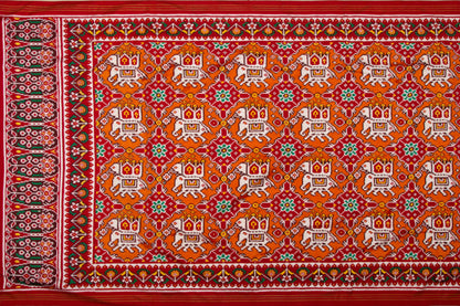 Patan Patola Silk Double Ikat Chabdi Bhat Orange Saree
