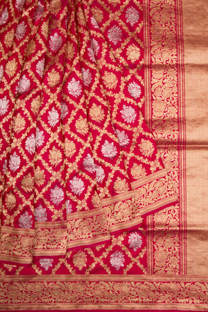 Banarasi Silk Kadwa Jaal And Butta Red Saree