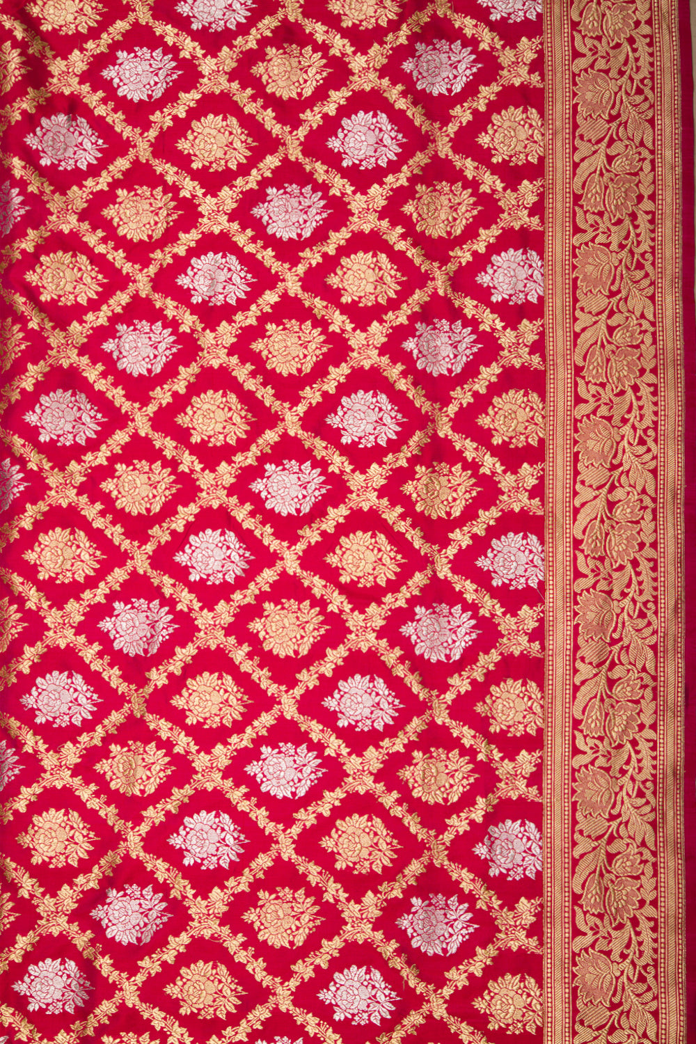 Banarasi Silk Kadwa Jaal And Butta Red Saree