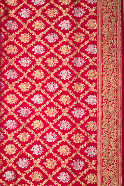 Banarasi Silk Kadwa Jaal And Butta Red Saree