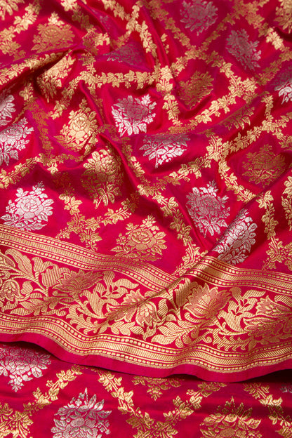 Banarasi Silk Kadwa Jaal And Butta Red Saree