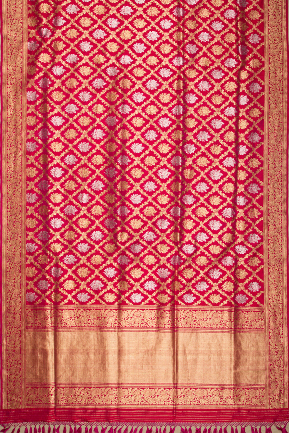 Banarasi Silk Kadwa Jaal And Butta Red Saree