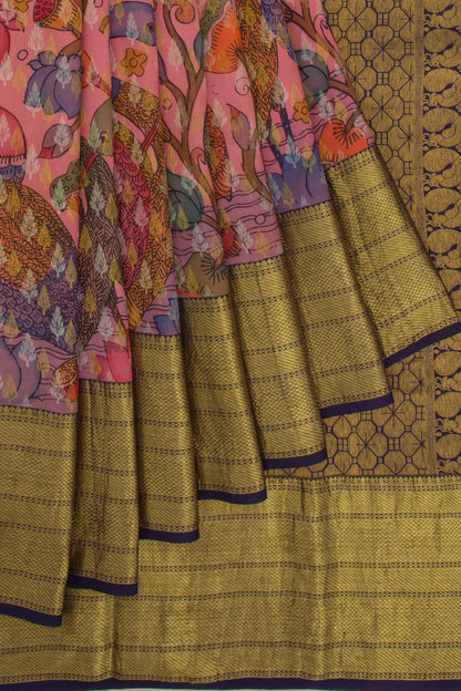 Kanchipuram Silk Kalamkari Peach Saree