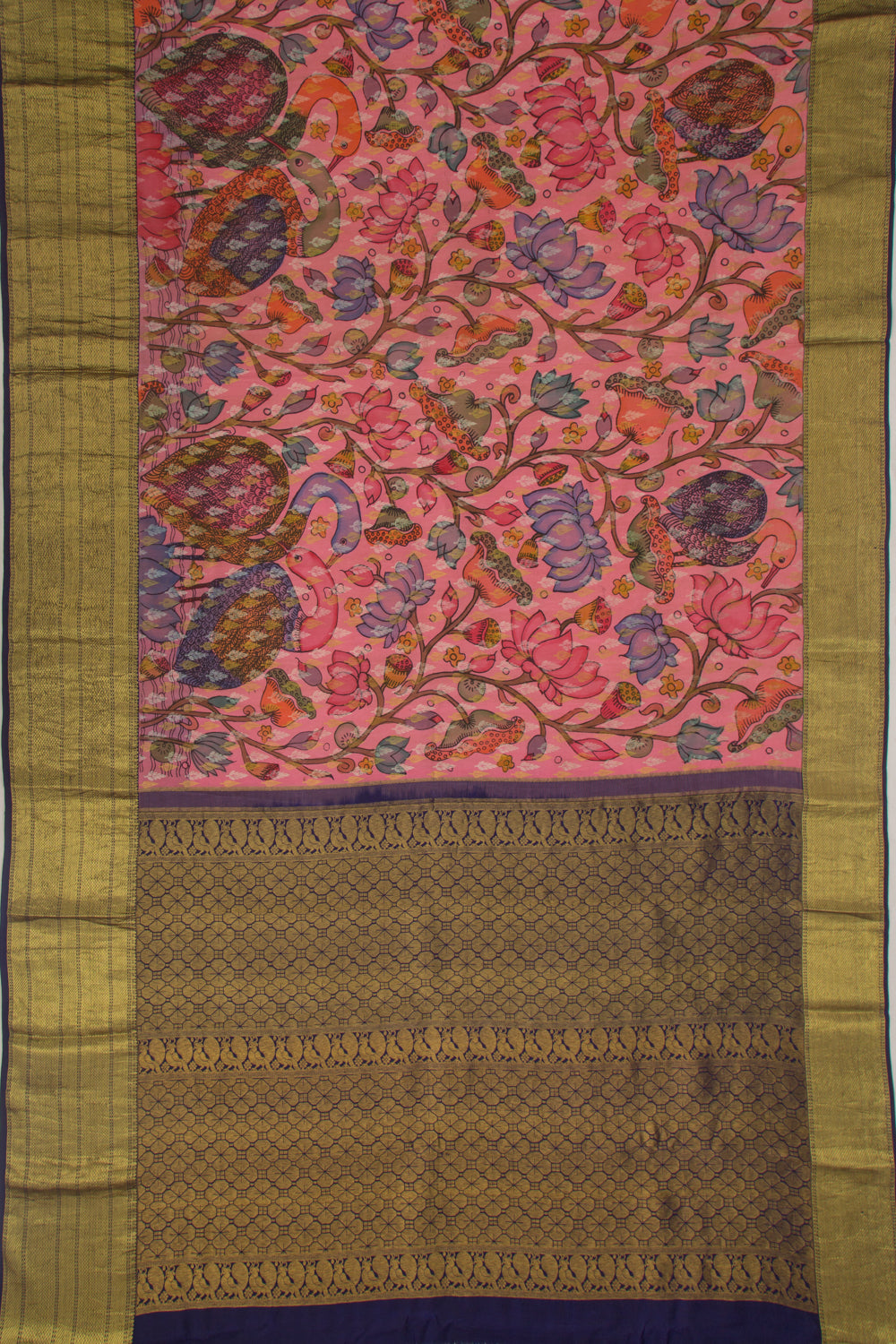 Kanchipuram Silk Kalamkari Peach Saree