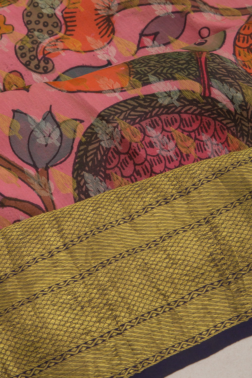 Kanchipuram Silk Kalamkari Peach Saree