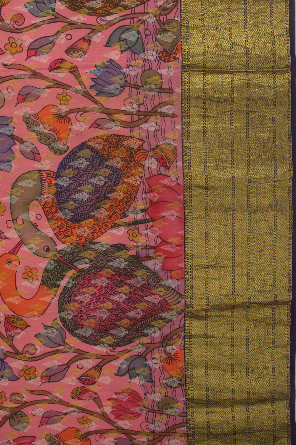 Kanchipuram Silk Kalamkari Peach Saree