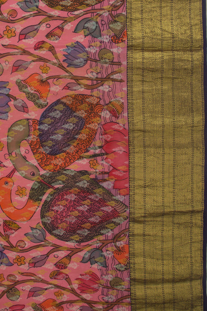 Kanchipuram Silk Kalamkari Peach Saree