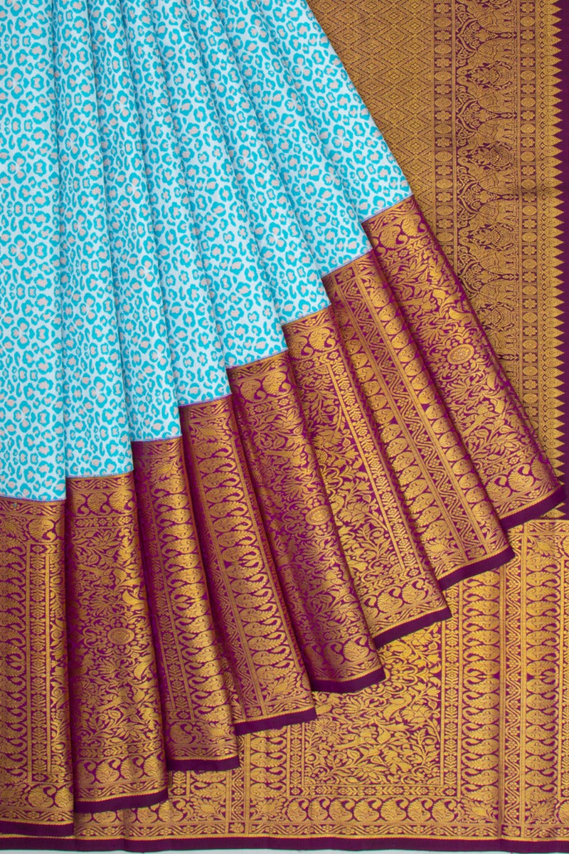 Kanchipuram Silk Brocade White And Blue Saree