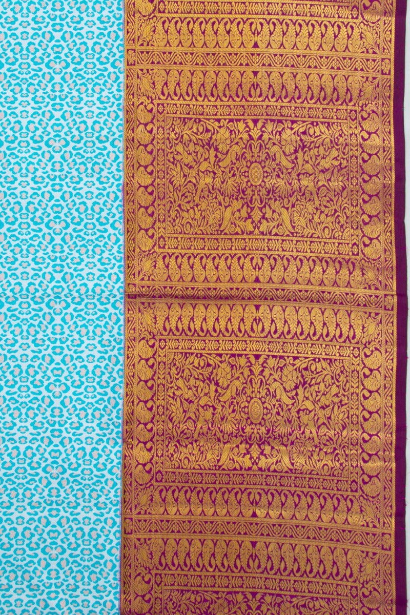 Kanchipuram Silk Brocade White And Blue Saree
