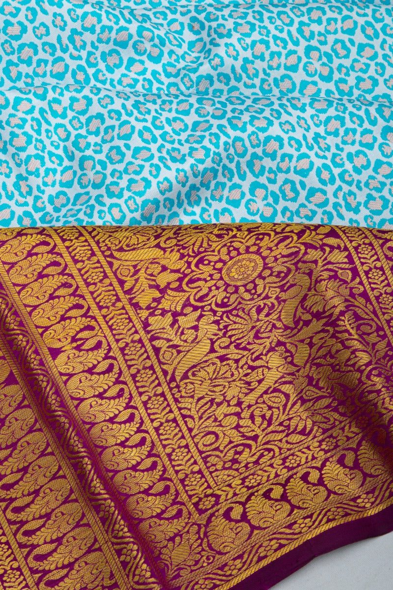 Kanchipuram Silk Brocade White And Blue Saree