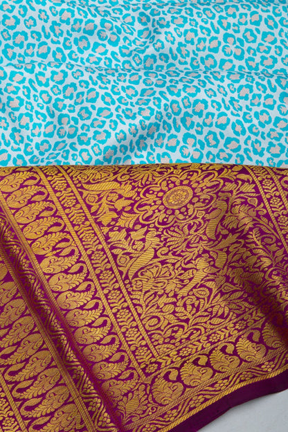 Kanchipuram Silk Brocade White And Blue Saree