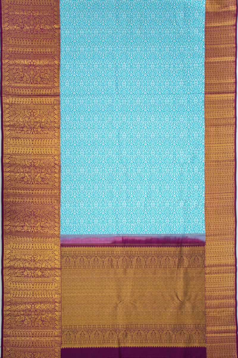 Kanchipuram Silk Brocade White And Blue Saree