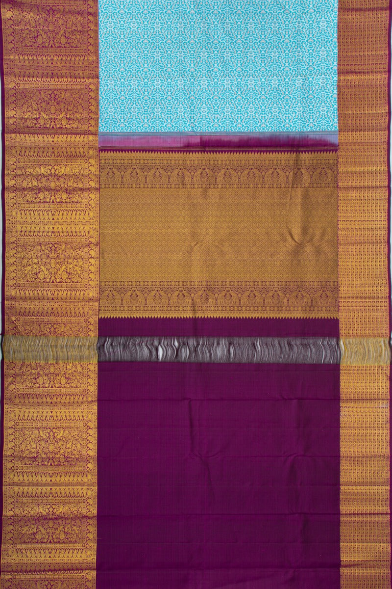 Kanchipuram Silk Brocade White And Blue Saree