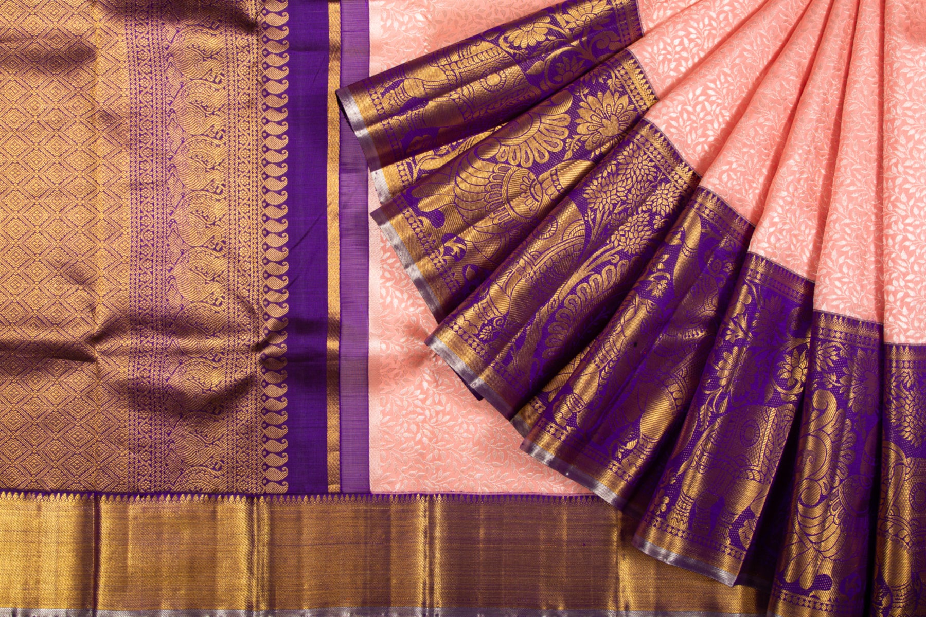 Kanchipuram Silk Jaal Baby Pink Saree