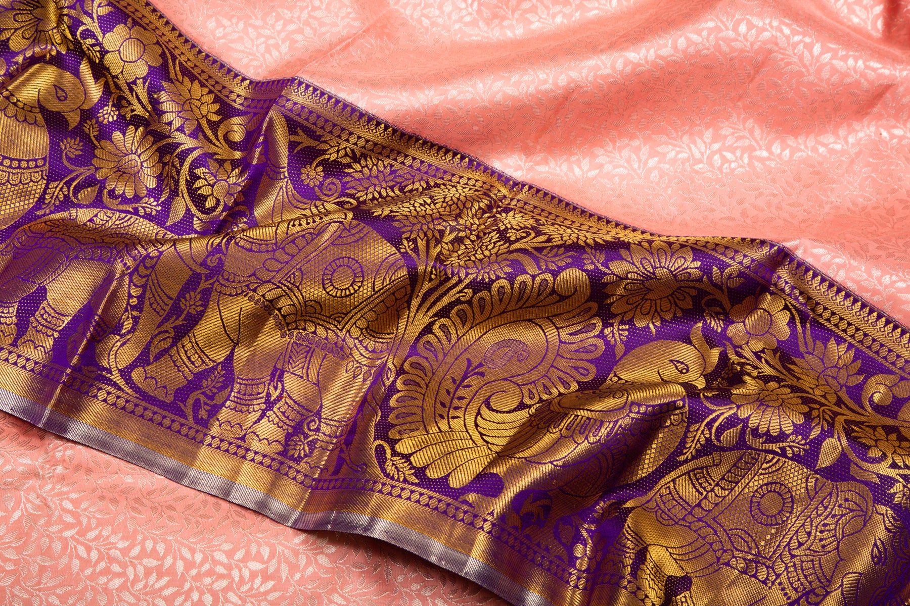 Kanchipuram Silk Jaal Baby Pink Saree