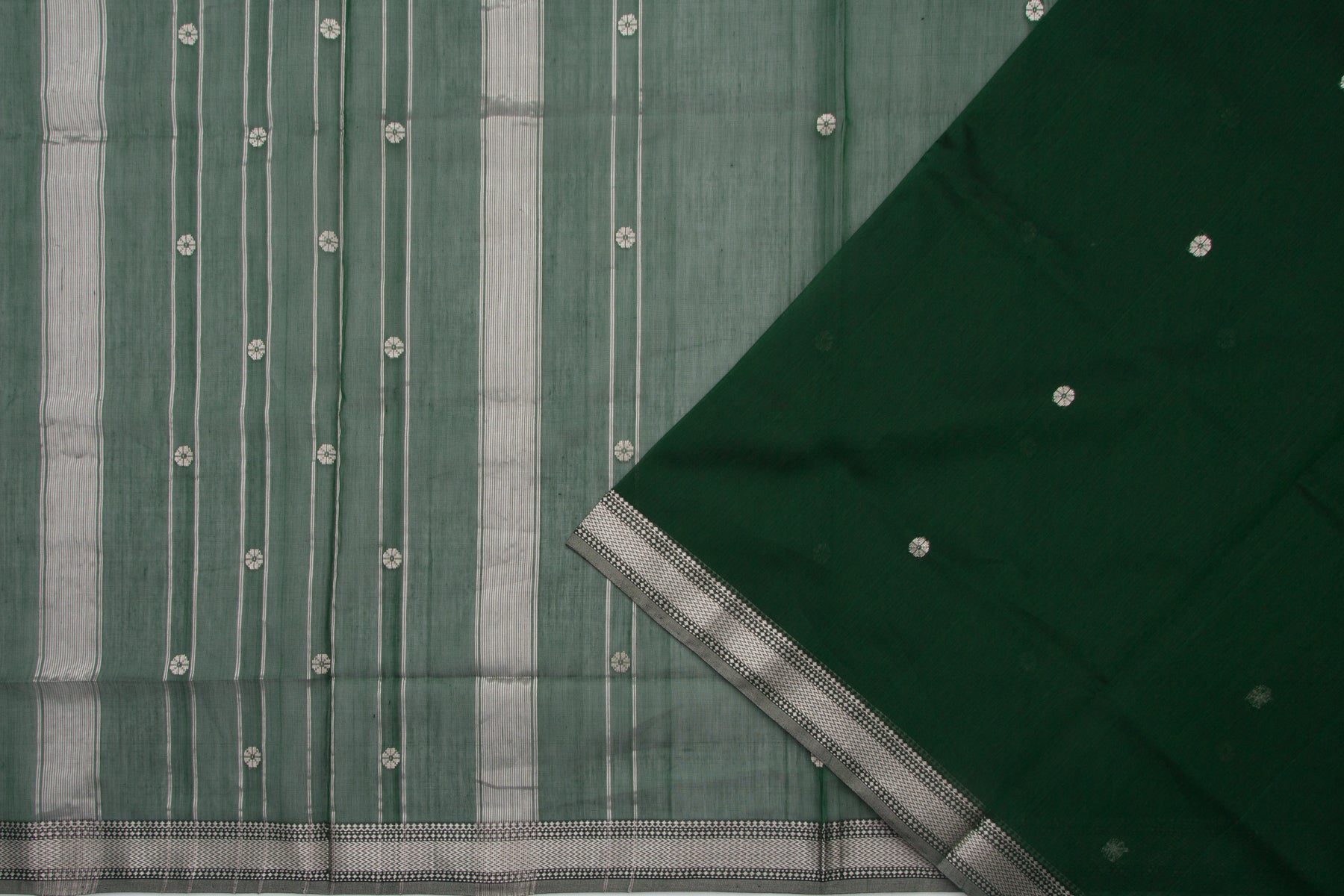 Maheshwari Cotton Butta Green Saree