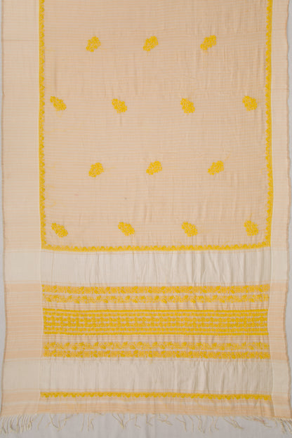 Maheshwari Silk Checks And Chikankari Butta Pastel Orange Saree
