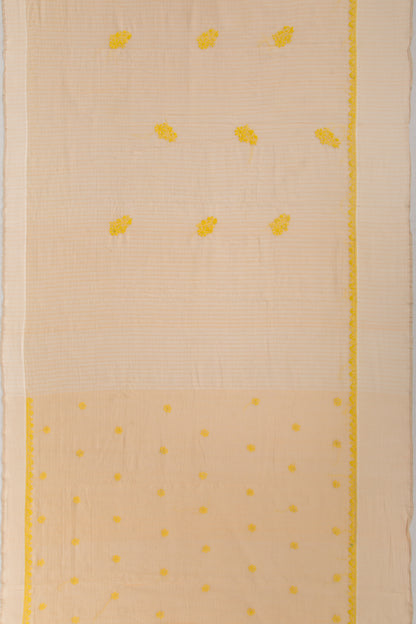 Maheshwari Silk Checks And Chikankari Butta Pastel Orange Saree