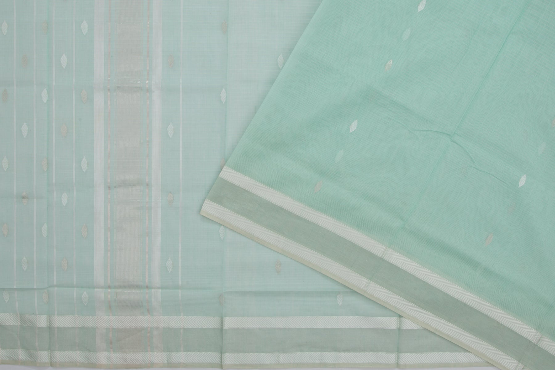 Maheshwari Cotton Horizontal Lines And Butta Pastel Green Saree