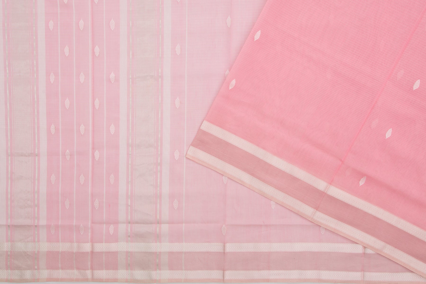 Maheshwari Cotton Horizontal Lines And Butta Pastel Pink Saree