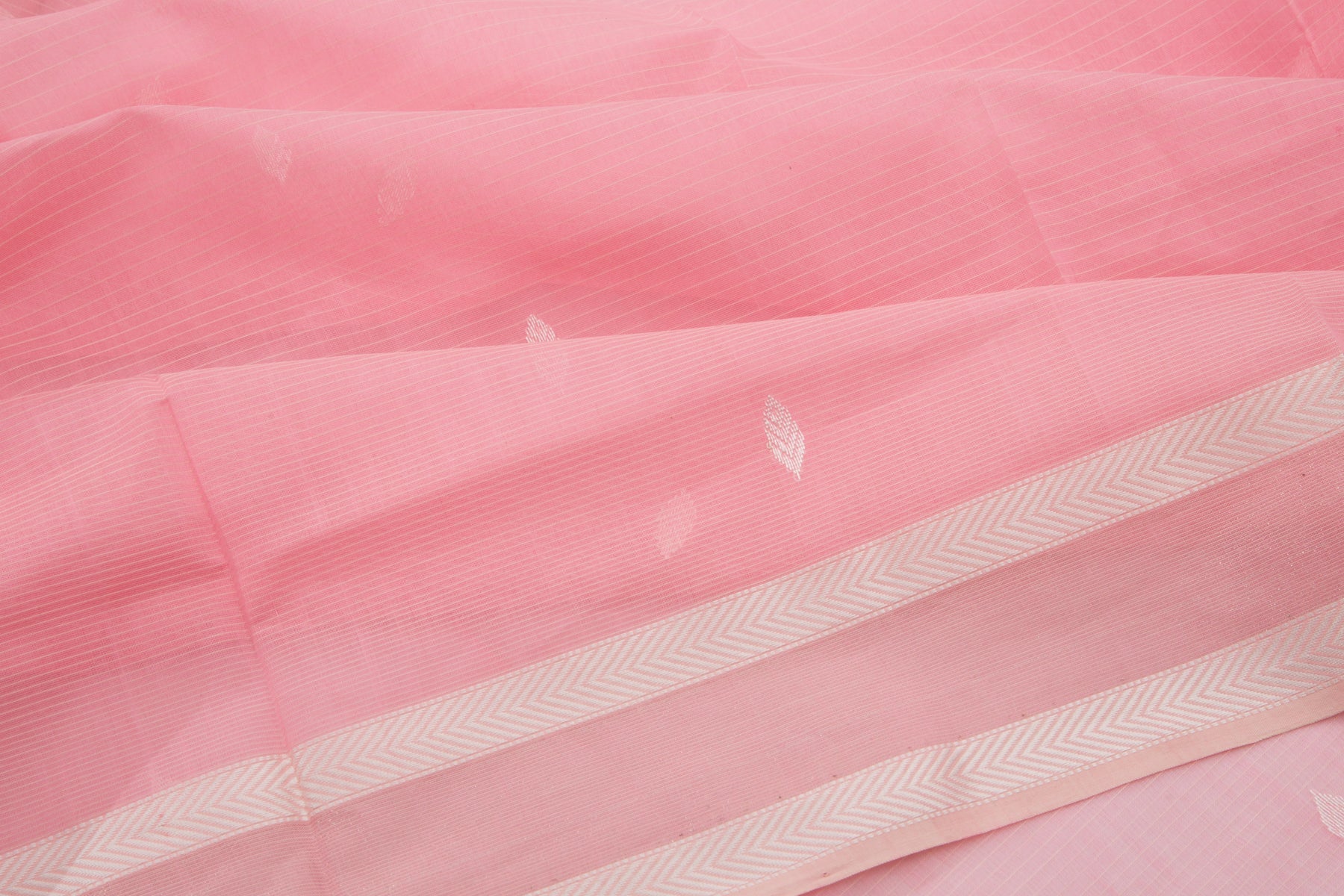 Maheshwari Cotton Horizontal Lines And Butta Pastel Pink Saree