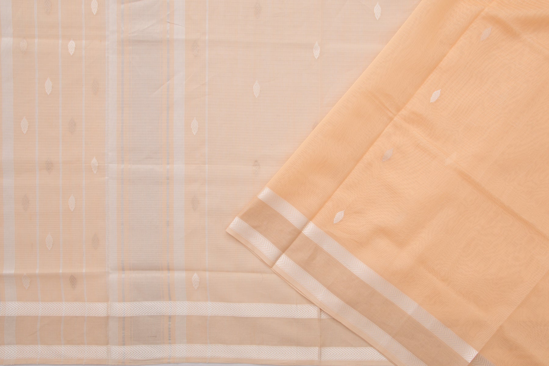 Maheshwari Cotton Horizontal Lines And Butta Pastel Orange Saree