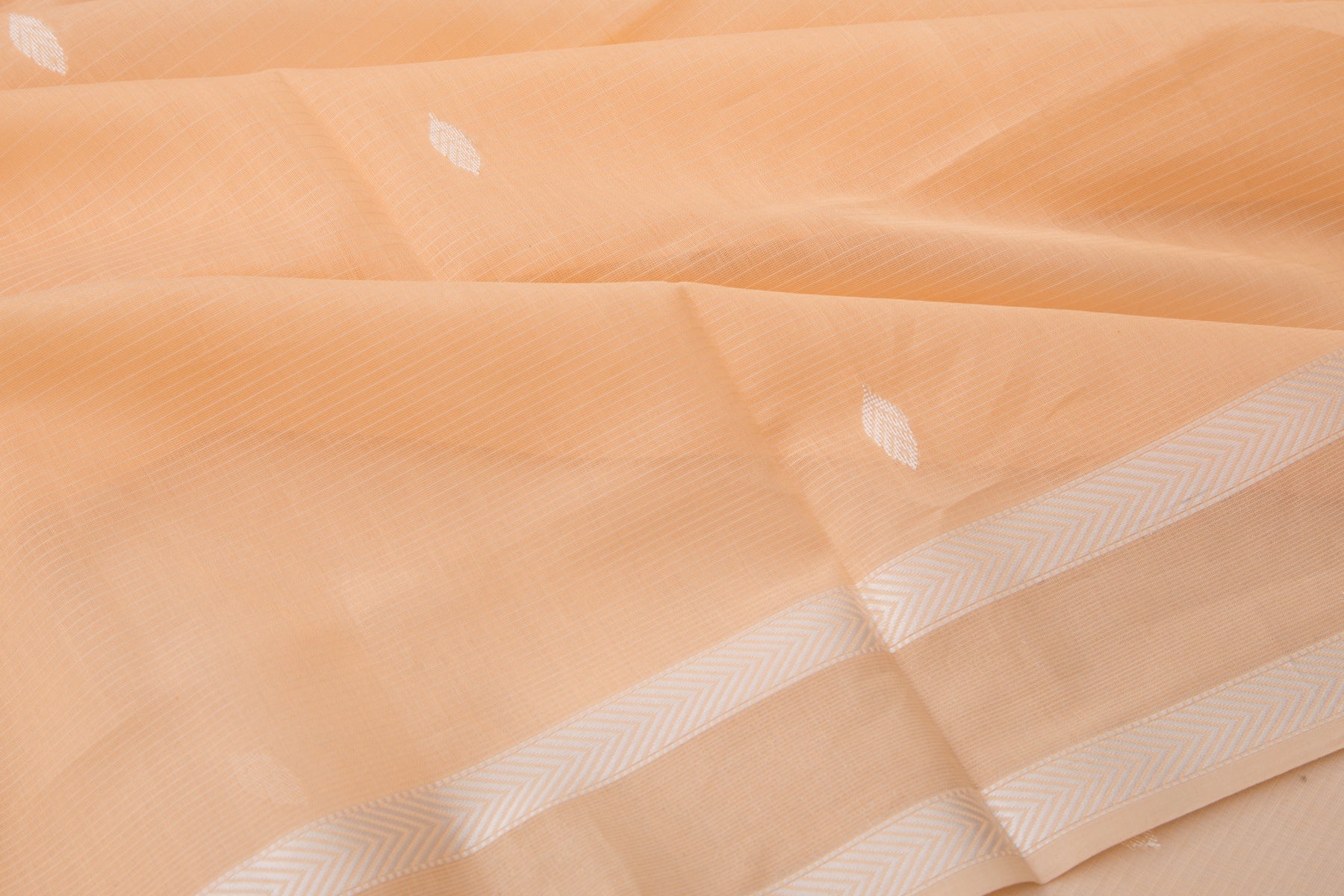 Maheshwari Cotton Horizontal Lines And Butta Pastel Orange Saree