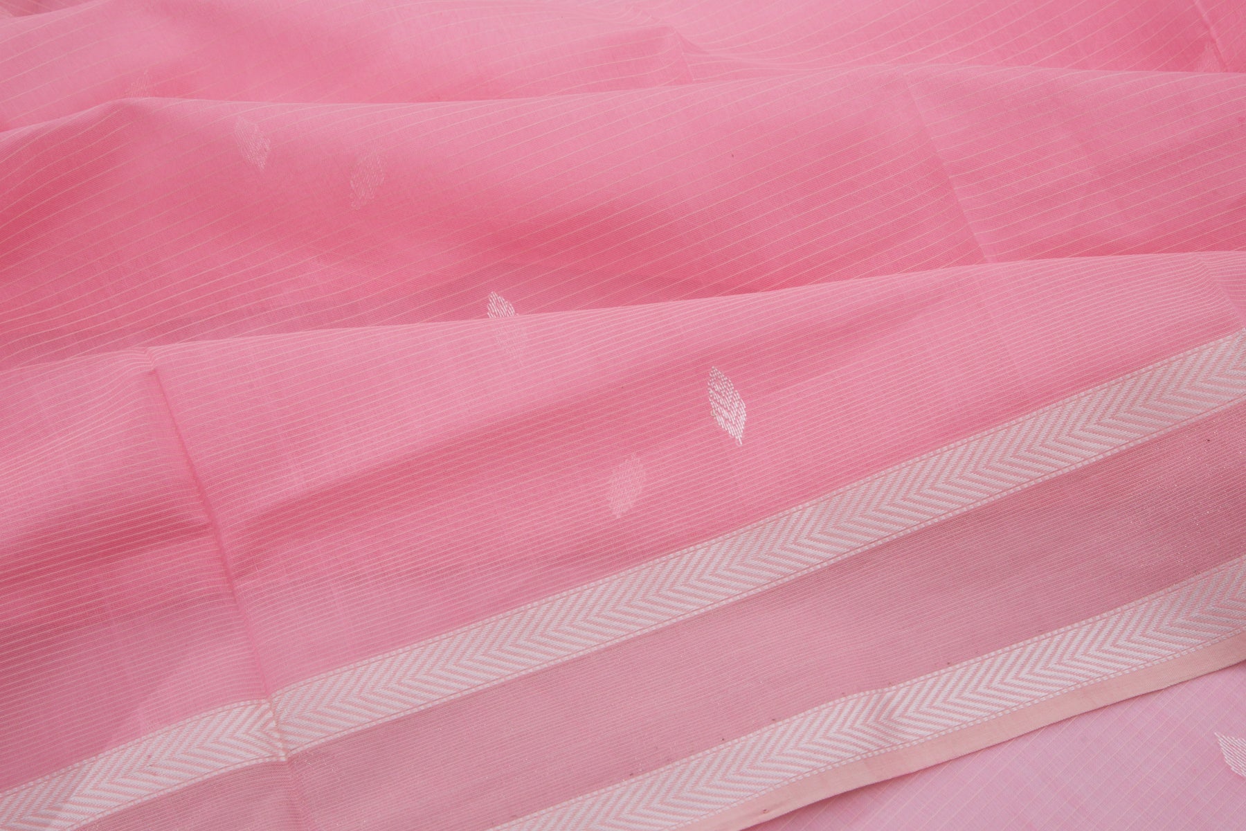 Maheshwari Cotton Horizontal Lines And Butta Pink Saree