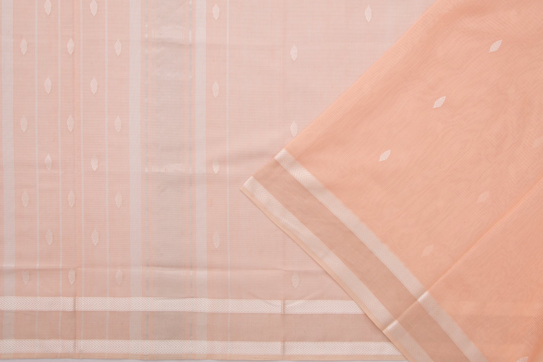 Maheshwari Cotton Horizontal Lines And Butta Pastel Orange Saree