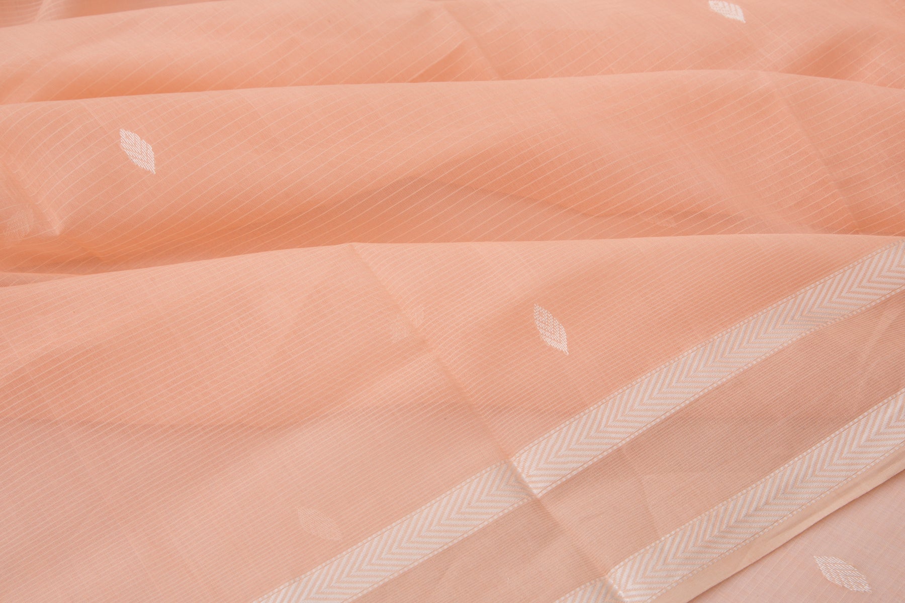 Maheshwari Cotton Horizontal Lines And Butta Pastel Orange Saree