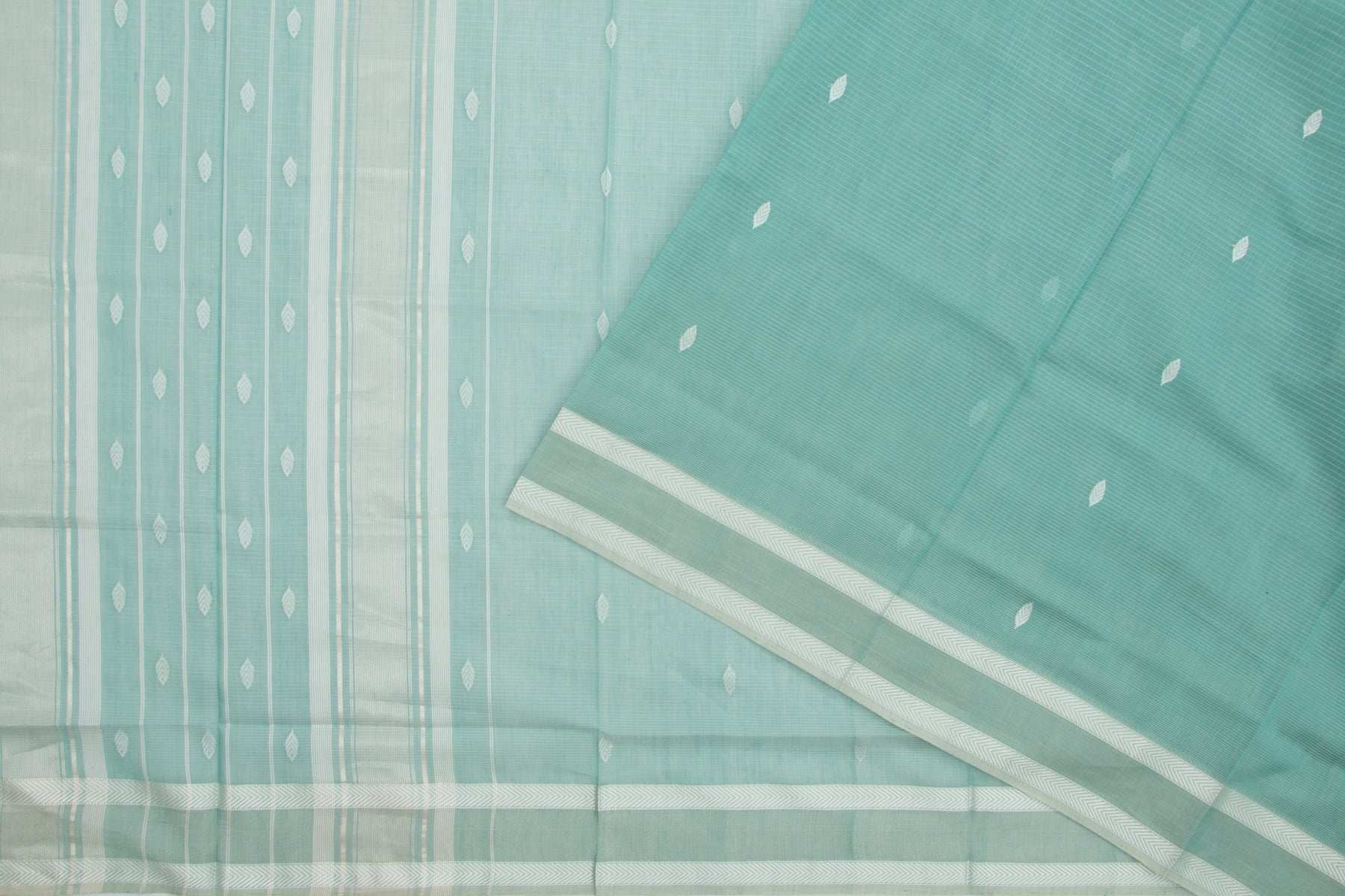 Maheshwari Cotton Horizontal Lines And Butta Sea Green Saree